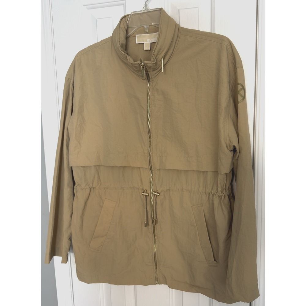 Michael Kors Women's Hooded Packable Khaki Rain Jacket/Coat Size L NEW - Picture 6 of 7